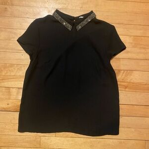 Chic Black Women's Blouse with Glitter Collar